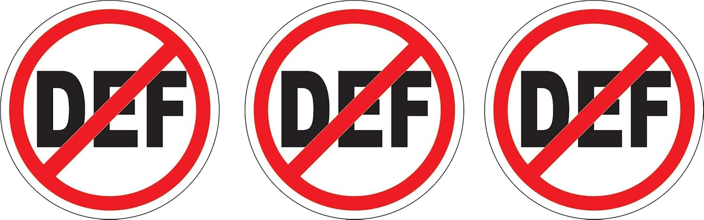NO DEF Diesel Exhaust Fluid Sticker 3 Pack 3.5" x 3.5" Red Warning