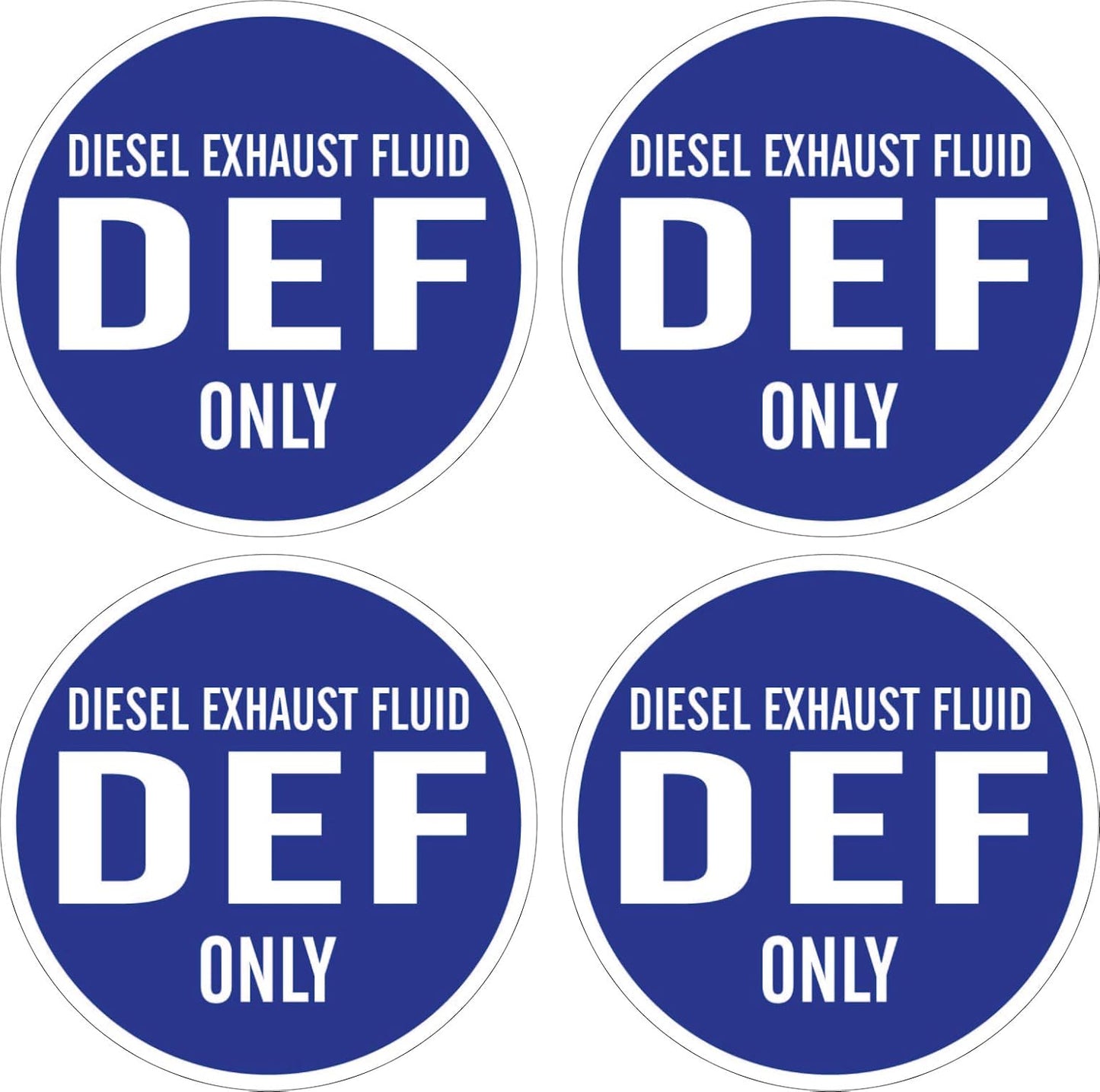 (4) DEF ONLY Decal/Decals Diesel Exhaust Fluid Blue and White Round 2.5"x2.5"