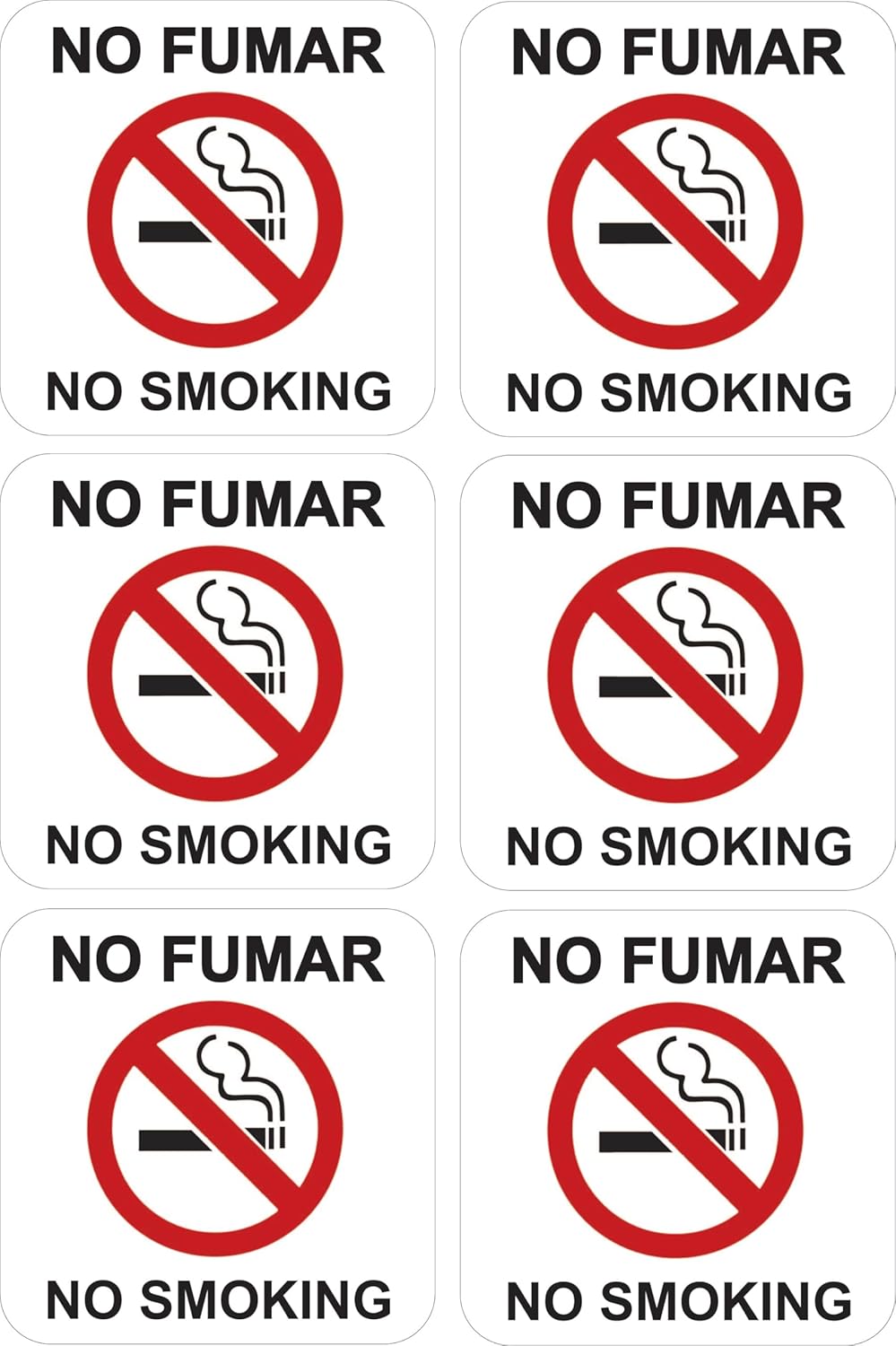 No Smoking and No Fumar stickers decals (6 pack) 3.25x3.25