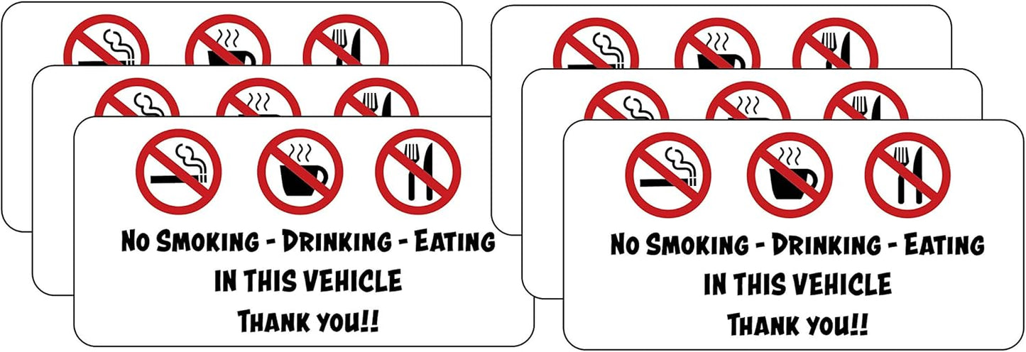 No Smoking No Drinking No Eating in Vehicle Taxi Decal Sticker (6 Pack) Size 2" x 4"