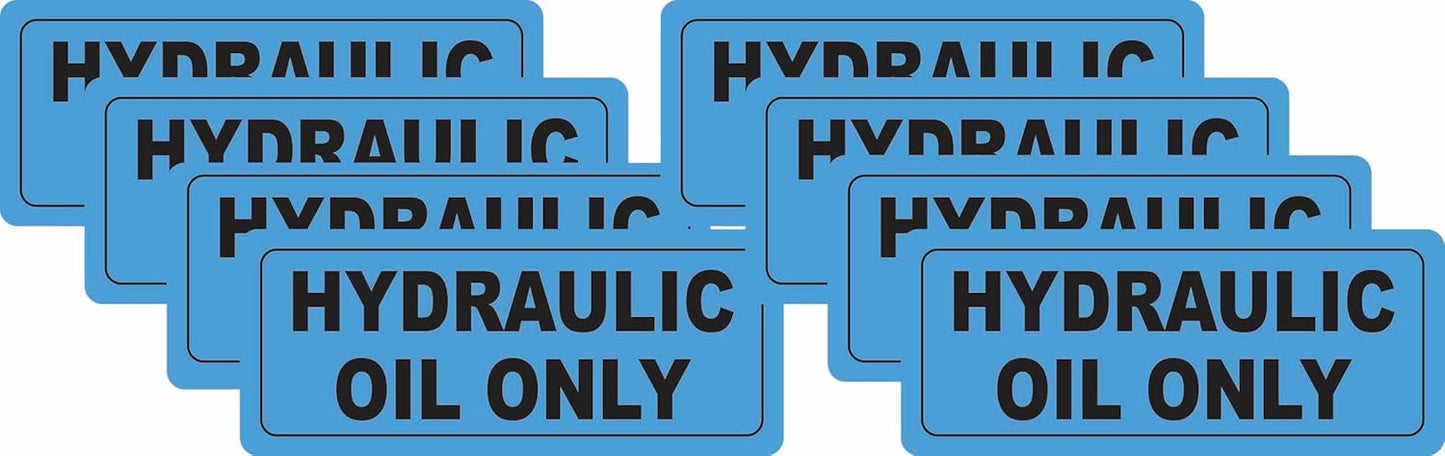 Hydraulic Oil Only Warning Labels, Blue Safety Decals, 3 x 1.25 Inches, 8-Pack