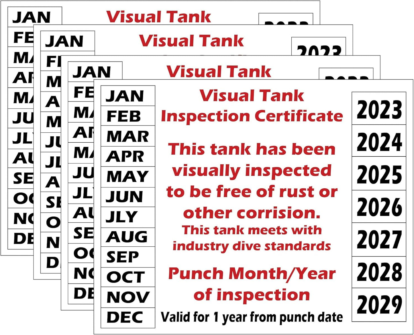 Scuba Tank Visual Tank Inspection Decal (4 Pack) Larger Size VTIC
