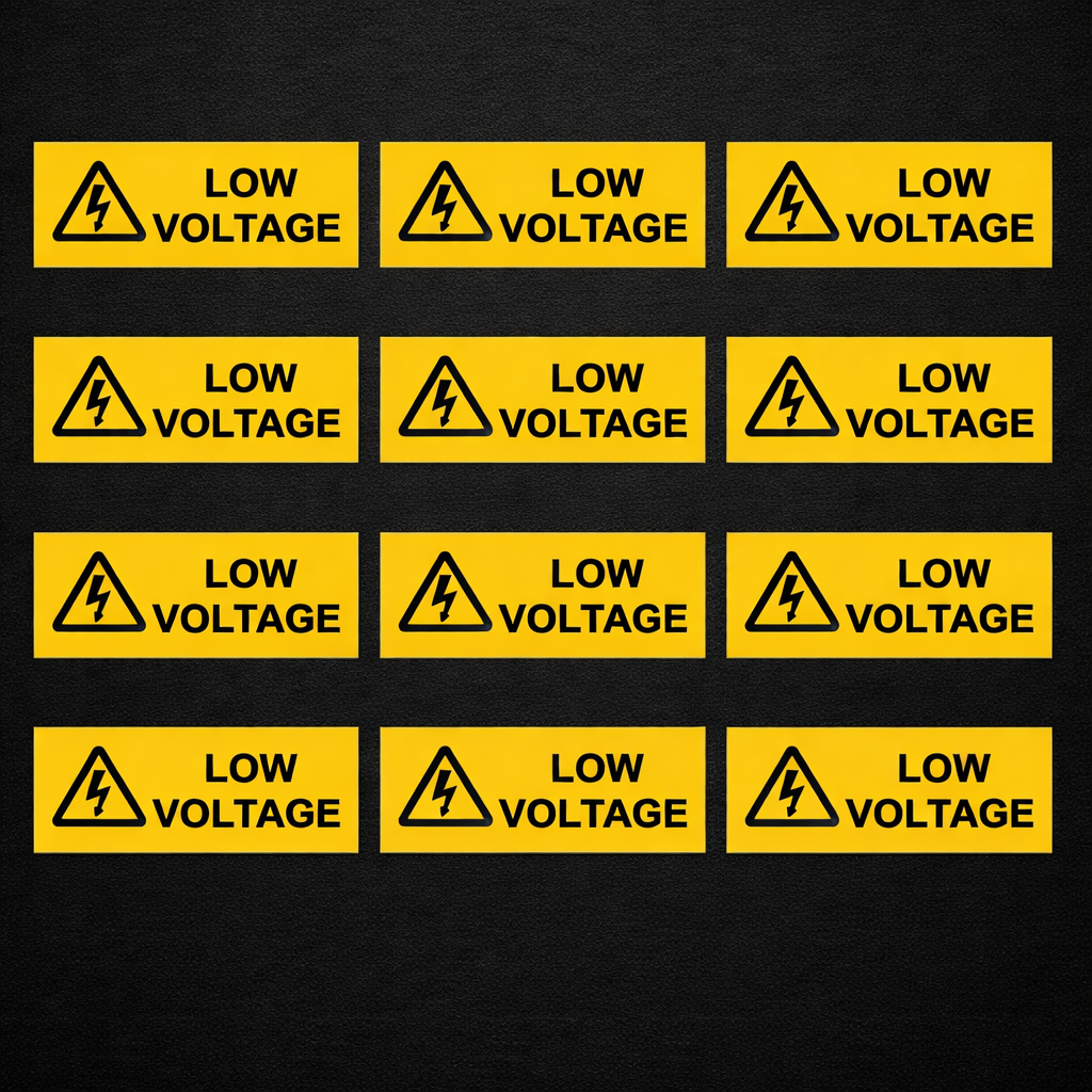 Low Voltage Electric Electricity Decal Decals (12 Pack) Small .5x1.5