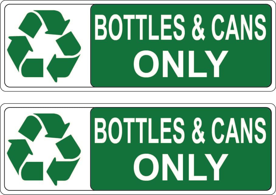 Recycling Decal Decal for BOTTLES AND CANS ONLY, 2 x 6 inches, Green and White, Pack of 2 P987
