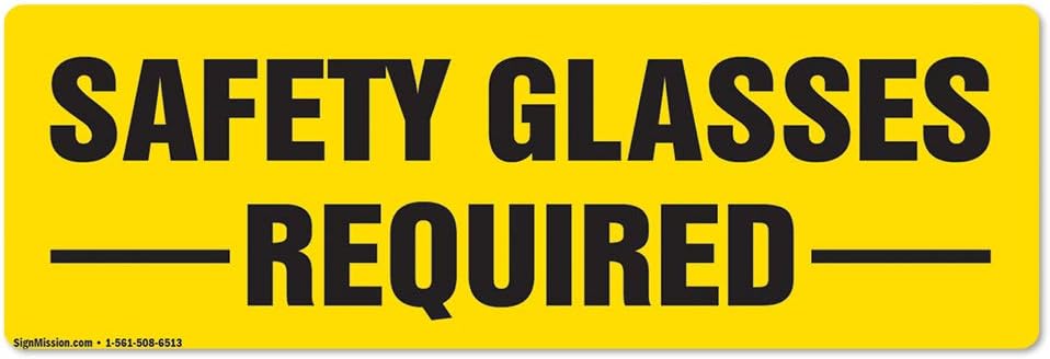 Safety Glasses Required Non-Slip Floor Marker | 12 Pack of 6" X 18" Floor Marker Vinyl Decal| Protect Your Business, Work Place & Customers | Made in The USA