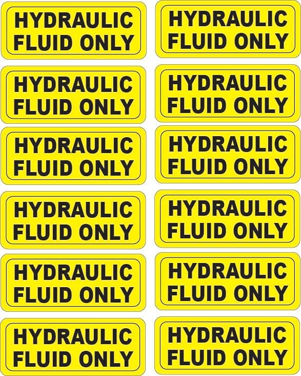 Hydraulic Fluid Only Warning Decal, Waterproof Vinyl, 12 Pack, 1.75 x 0.75 in