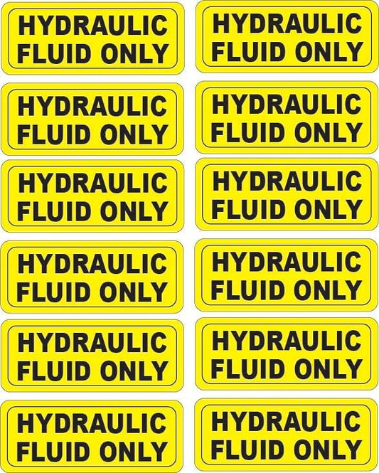 Hydraulic Fluid Only Warning Decal, Waterproof Vinyl, 12 Pack, 1.75 x 0.75 in