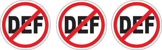 NO DEF Diesel Exhaust Fluid Sticker 3 Pack 3.5" x 3.5" Red Warning