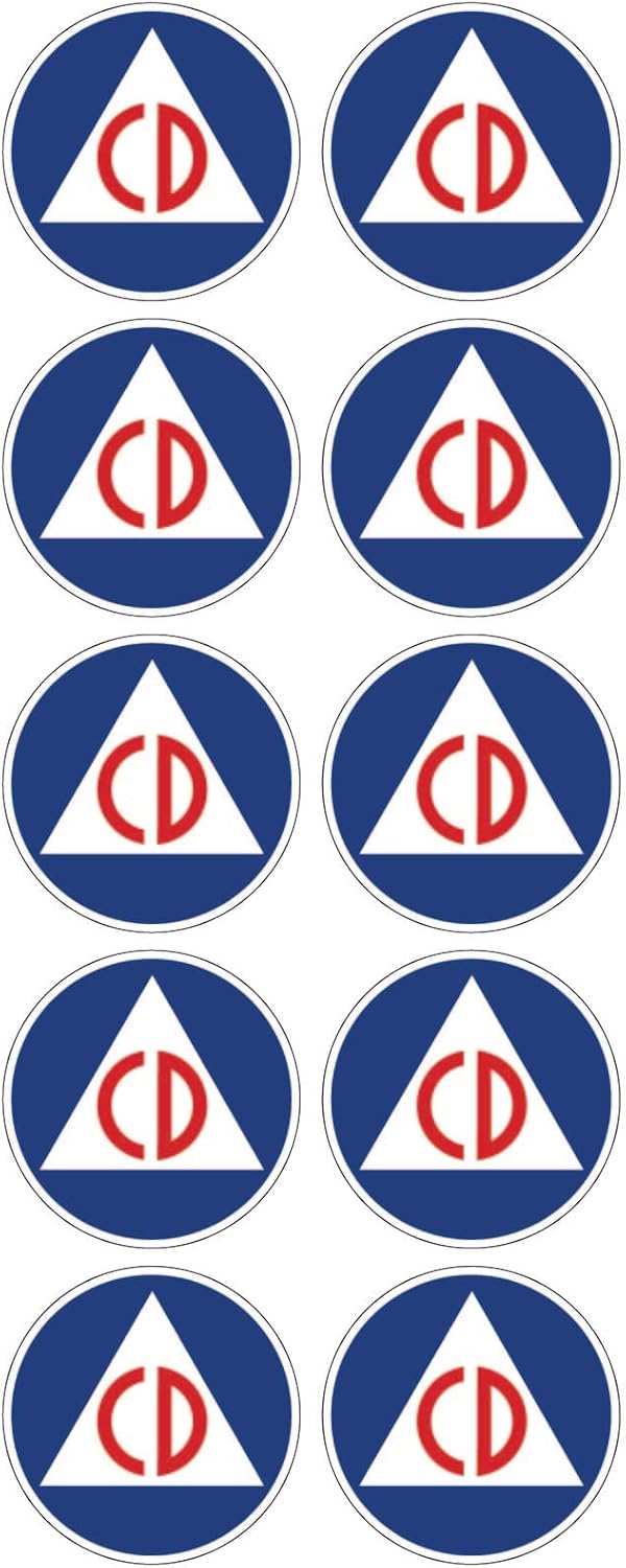 Civil Defense Decal Set of 10 (1" Diameter) Civil Defence Protection Decals CD