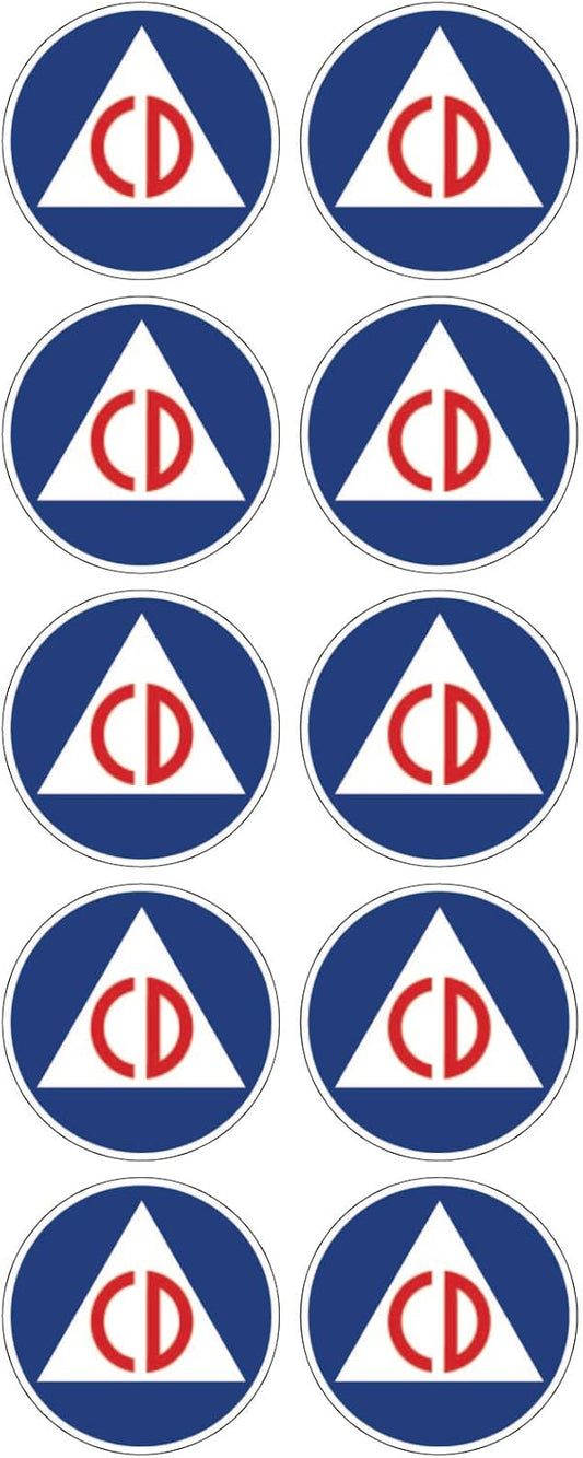 Civil Defense Decal Set of 10 (1" Diameter) Civil Defence Protection Decals CD