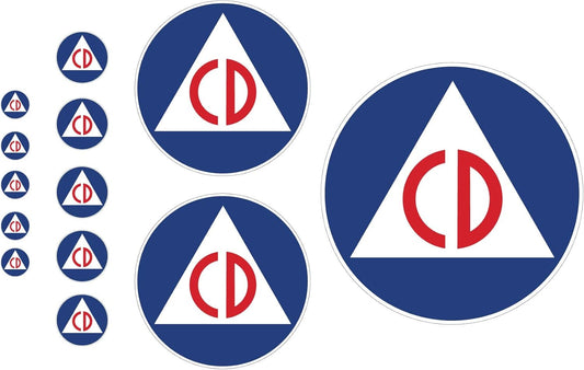 Civil Defense Defence Set of 13 Decals Decal Varying Sizes .5", 1" 3" 5" All in one Set