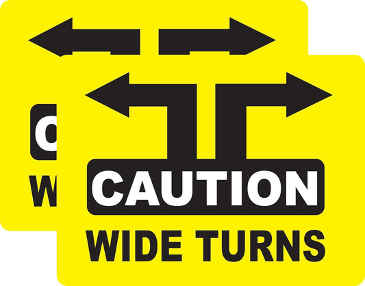 Pair (2) stickers/decals CAUTION WIDE TURNS (Large size) for trucks safety Bright Yellow and Black 9x12