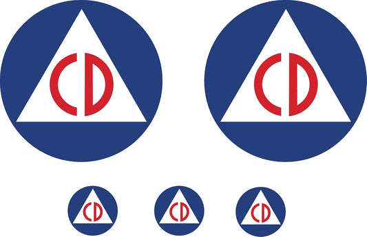 Civil Defense Defence Sticker Set 5 Decals 3" and 1" Civilian Protection