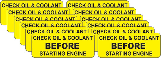 (12 Pack) Check Oil and COOLANT Before Starting Engine (Small Decal Decal) .75" x 1.875"