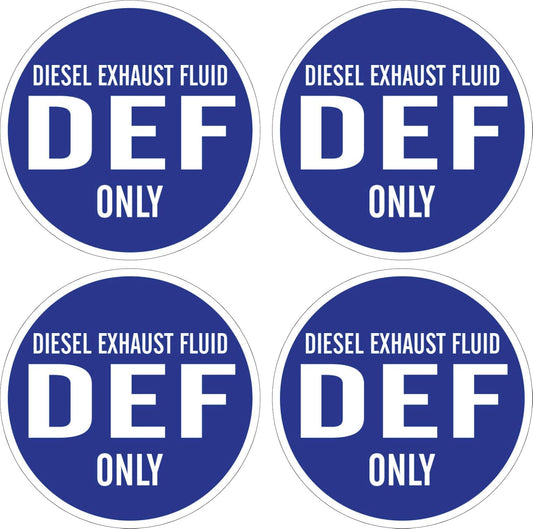 (4) DEF ONLY Decal/Decals Diesel Exhaust Fluid Blue and White Round 2.5"x2.5"