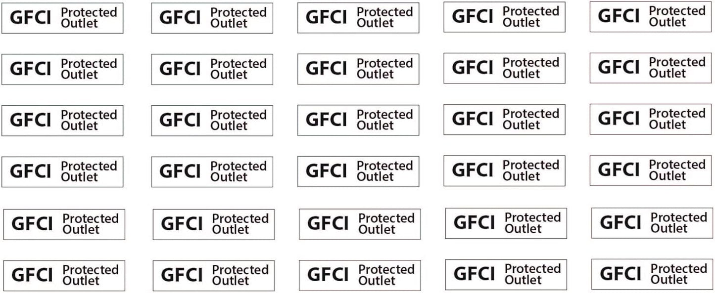 GFCI GFI Protected Outlet Decals Decal 1" Wide .25" Tall (30 Pack) p650