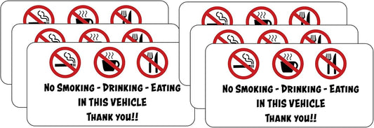 No Smoking No Drinking No Eating in Vehicle Taxi Decal Sticker (6 Pack) Size 2" x 4"