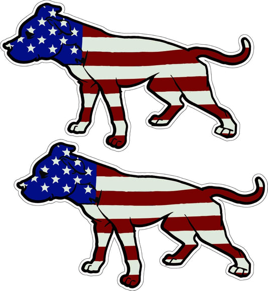 (Pair of 2) Pit Bull Terrier Dog with American Flag, Die Cut Sticker/Decal 3"x5" with Transfer Tape P92