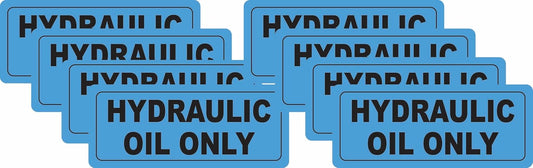 Hydraulic Oil Only Warning Labels, Blue Safety Decals, 3 x 1.25 Inches, 8-Pack