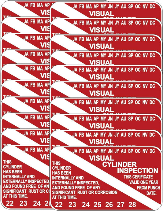 Scuba Visual Cylinder Inspection Sticker Decal Tag Years 2022-2028 (20 Pack)