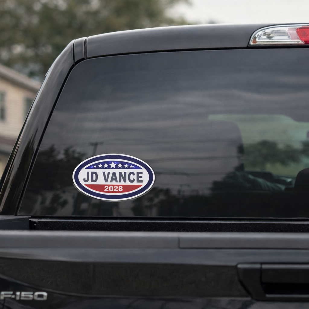 JD Vance 2028 Oval Campaign Decal Set of (3) 3.25 x 5.5 Inch Political Vinyl Decals Weatherproof Bumper, Window, Laptop Decal