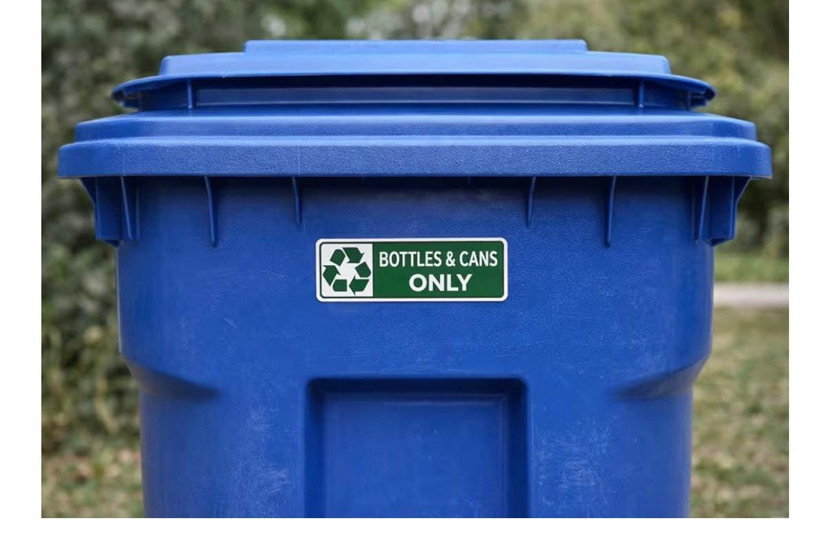 Recycling Decal Decal for BOTTLES AND CANS ONLY, 2 x 6 inches, Green and White, Pack of 2 P987